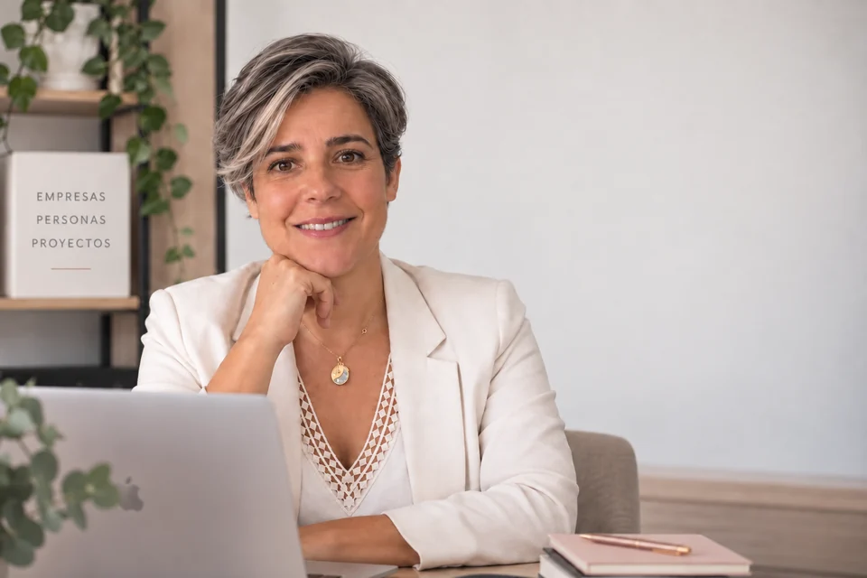 Marisa, del área fiscal y contable de MRC Consultores, sentada en su escritorio
